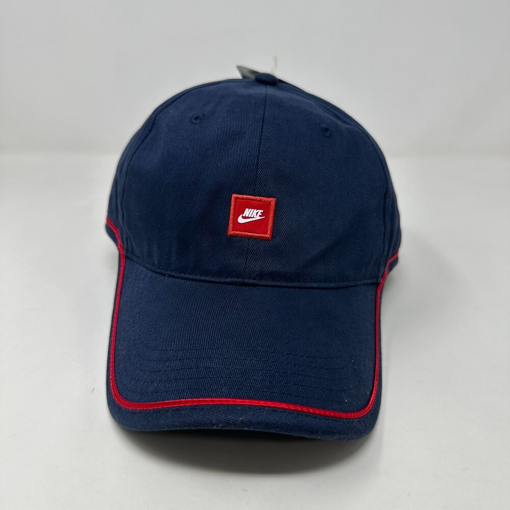 Vintage Nike Hat Cap Men Strap Back Blue Red Block Logo Sports Y2K Deadstock